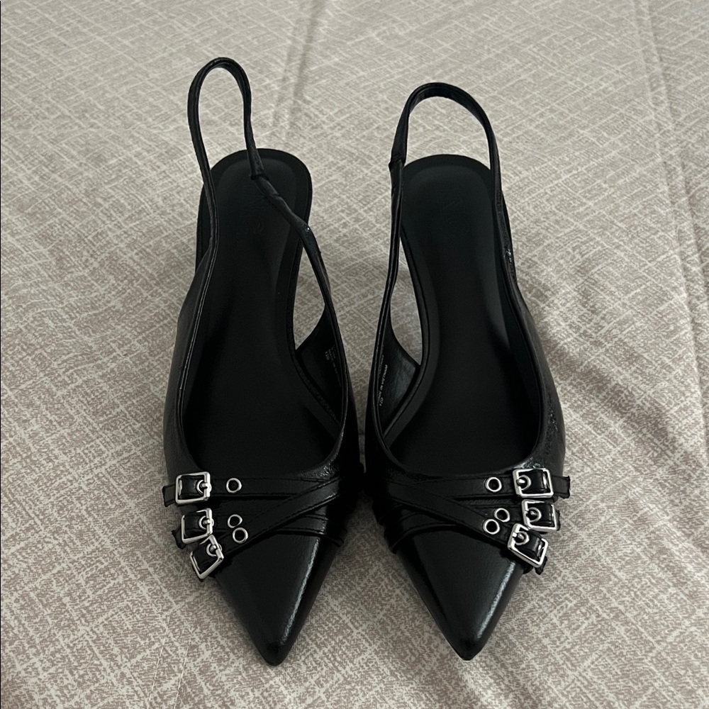 INC International Concepts Black Slingback Kitten Heels